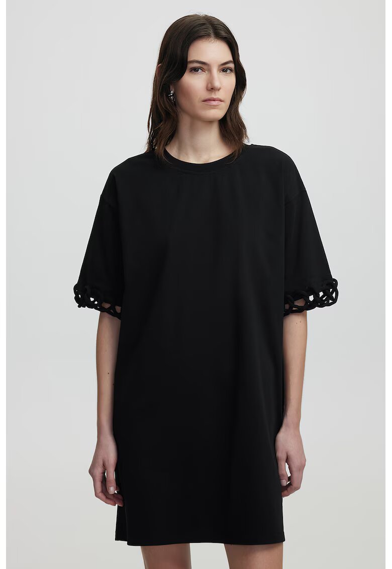 Ipekyol Rochie-tricou scurt cu decolteu la baza gatului - Negru