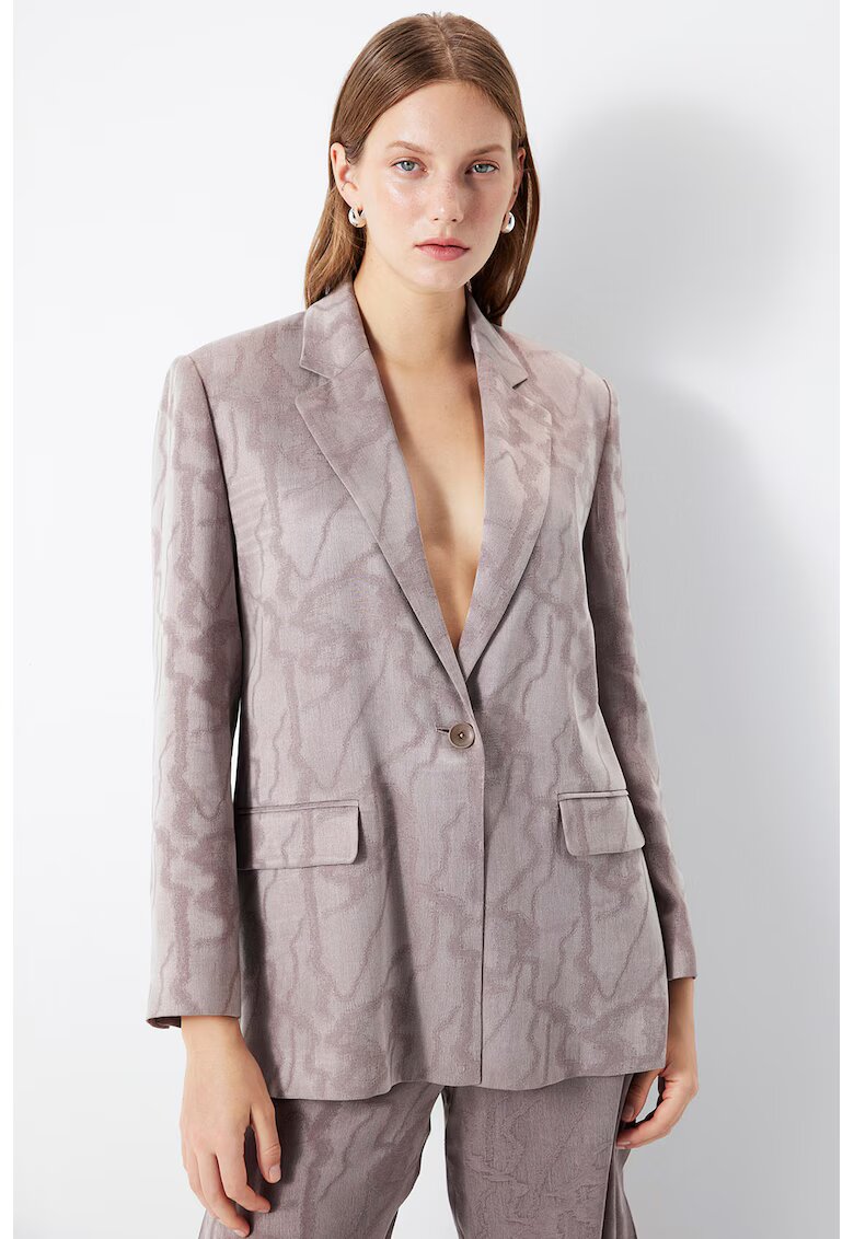 Ipekyol Sacou din amestec de lyocell cu model si buzunare cu clapa - Maro taupe
