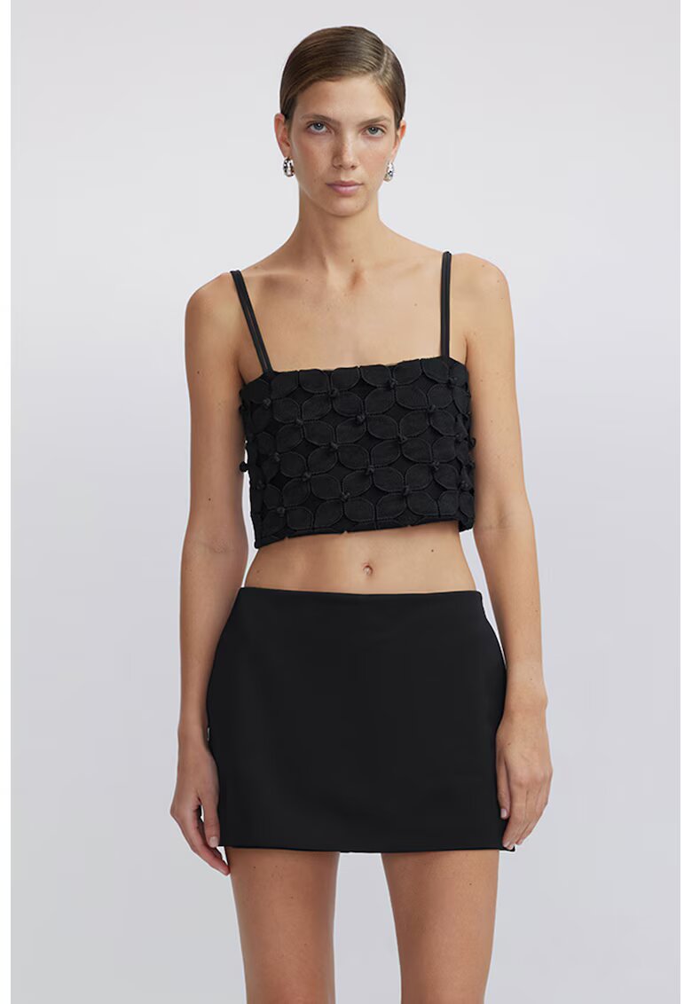 Ipekyol Top crop cu aplicatii florale - Negru