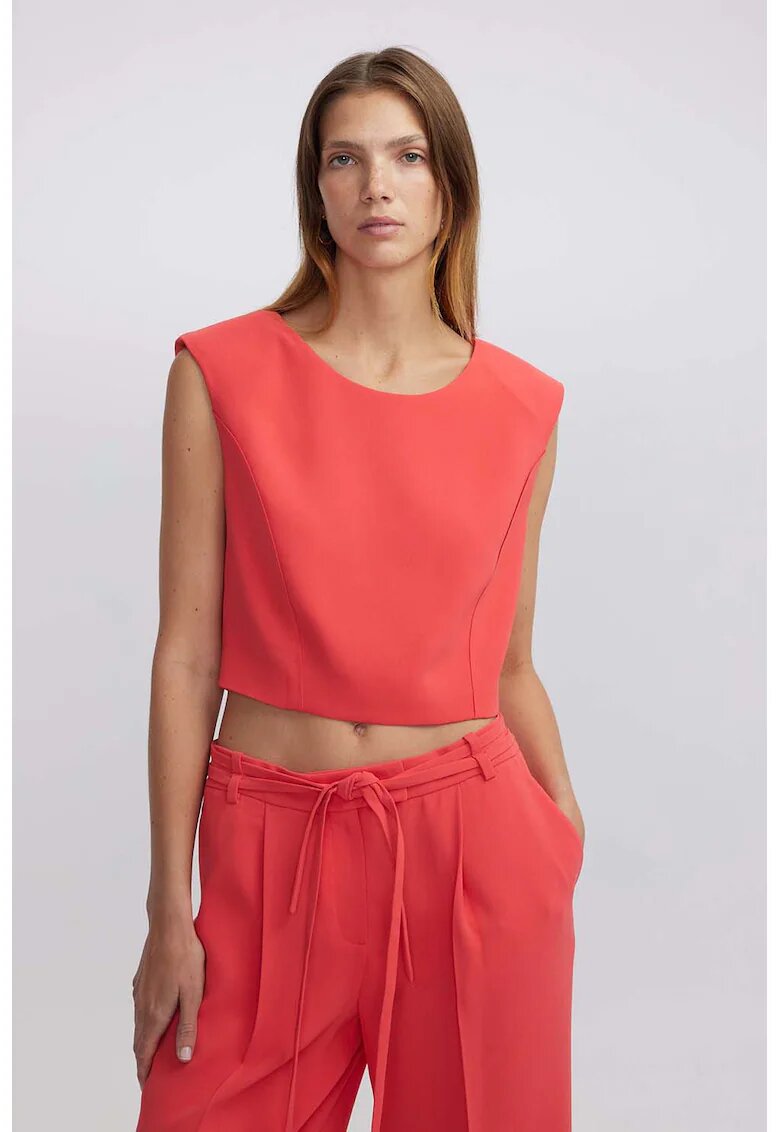 Ipekyol Top crop cu decolteu rotund - Coral