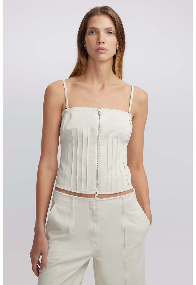 Ipekyol Top crop de bumbac cu fermoar - Alb fildes