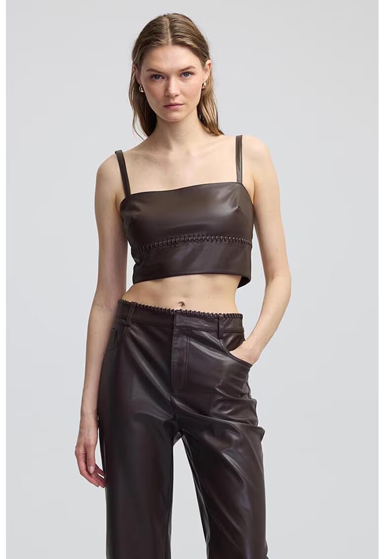 Ipekyol Top crop de piele ecologica - Maro inchis