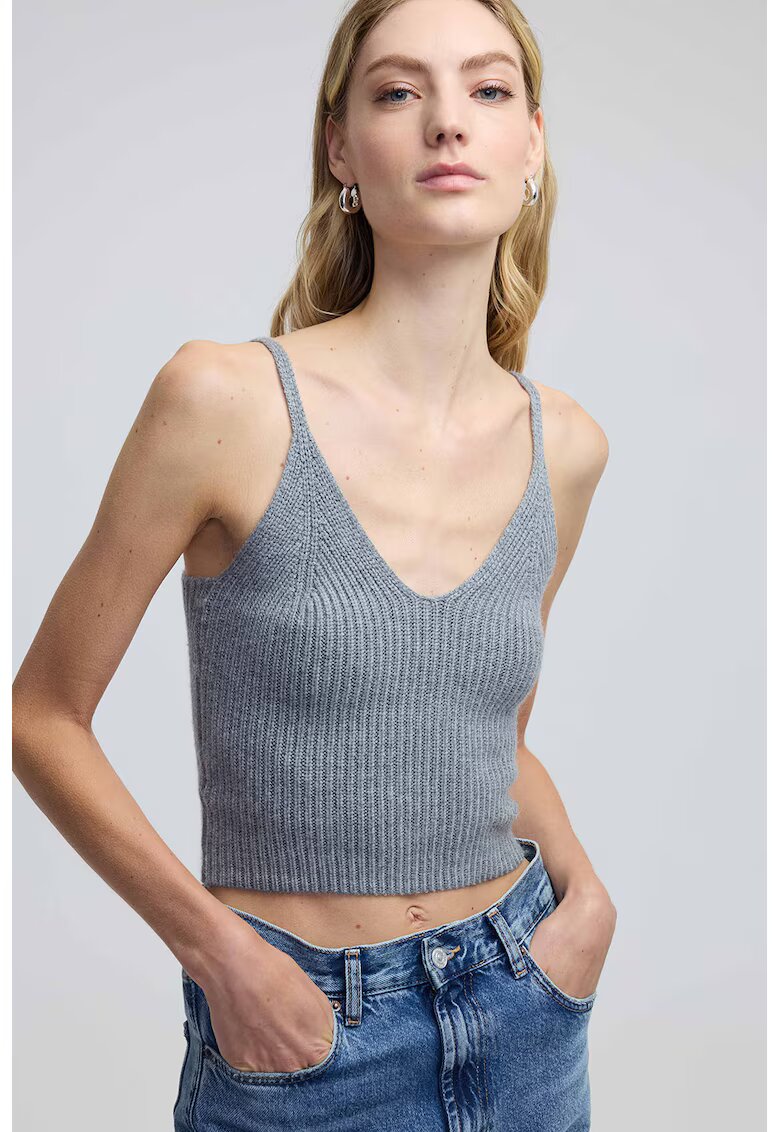 Ipekyol Top crop din tricot - Gri melange