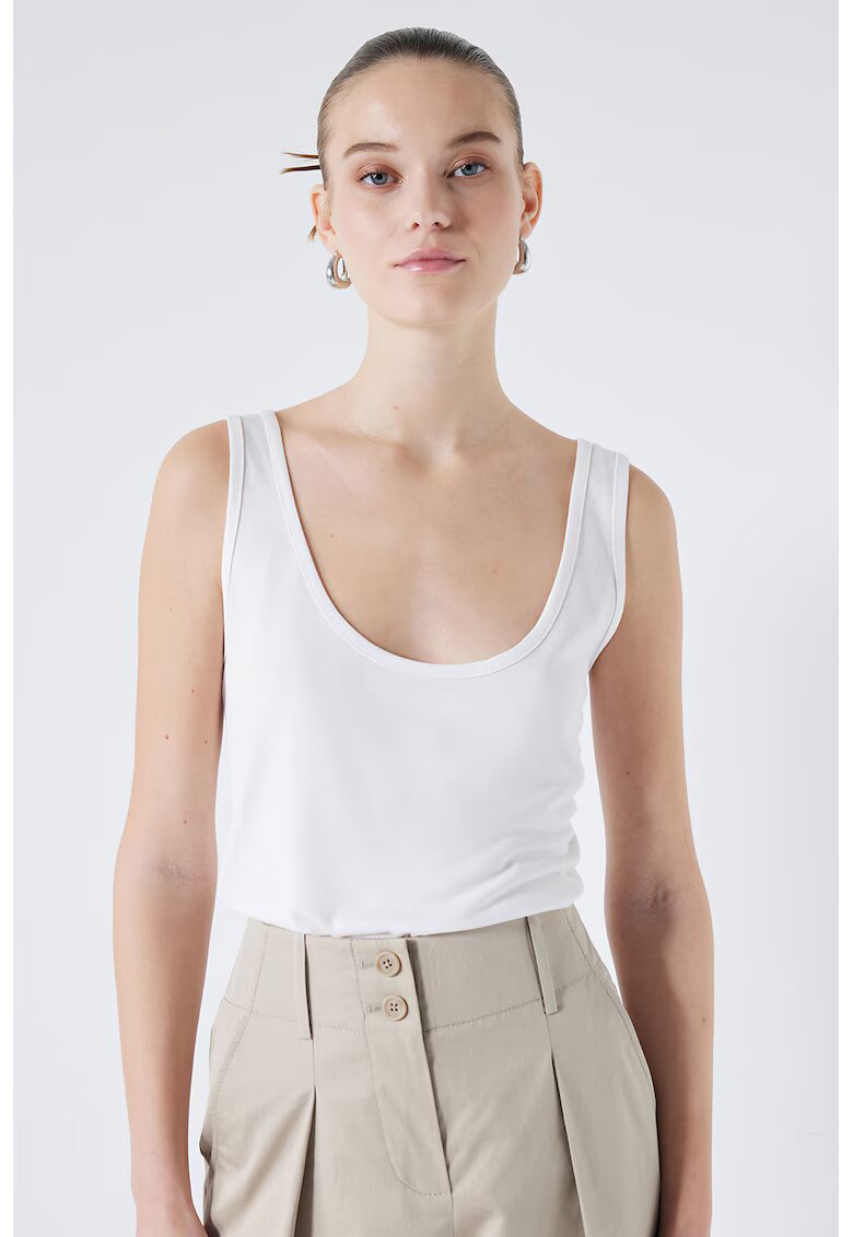 Ipekyol Top cu model uni si decolteu rotund - Alb optic