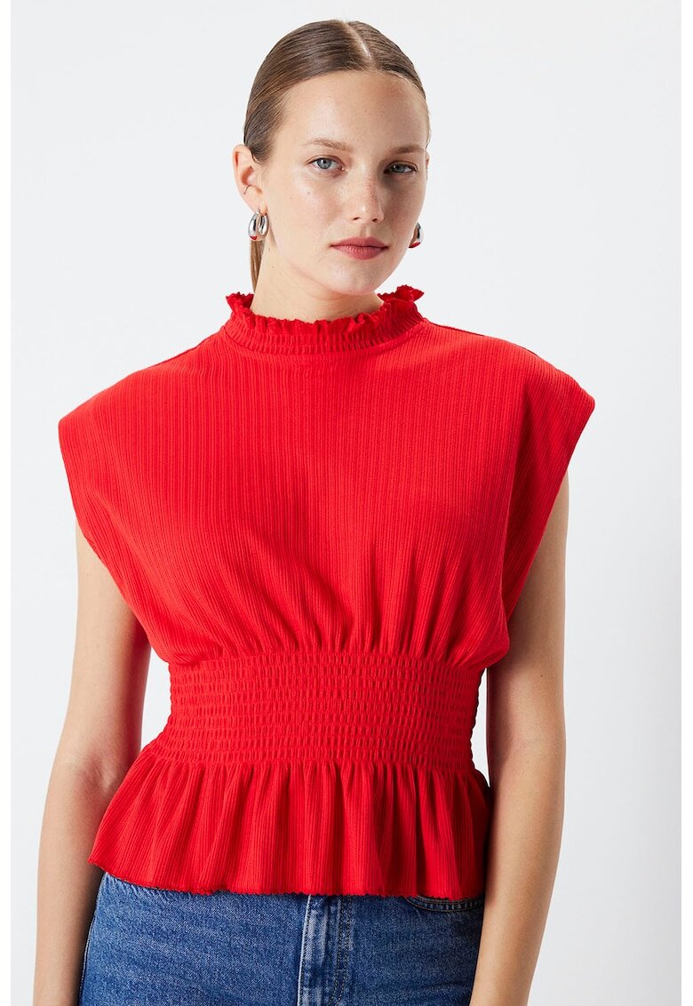 Ipekyol Tricou cu talie elastica - Rosu vermillion