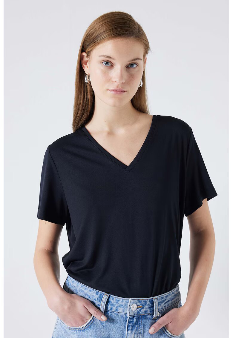 Ipekyol Tricou din amestec de modal cu decolteu in V - Negru