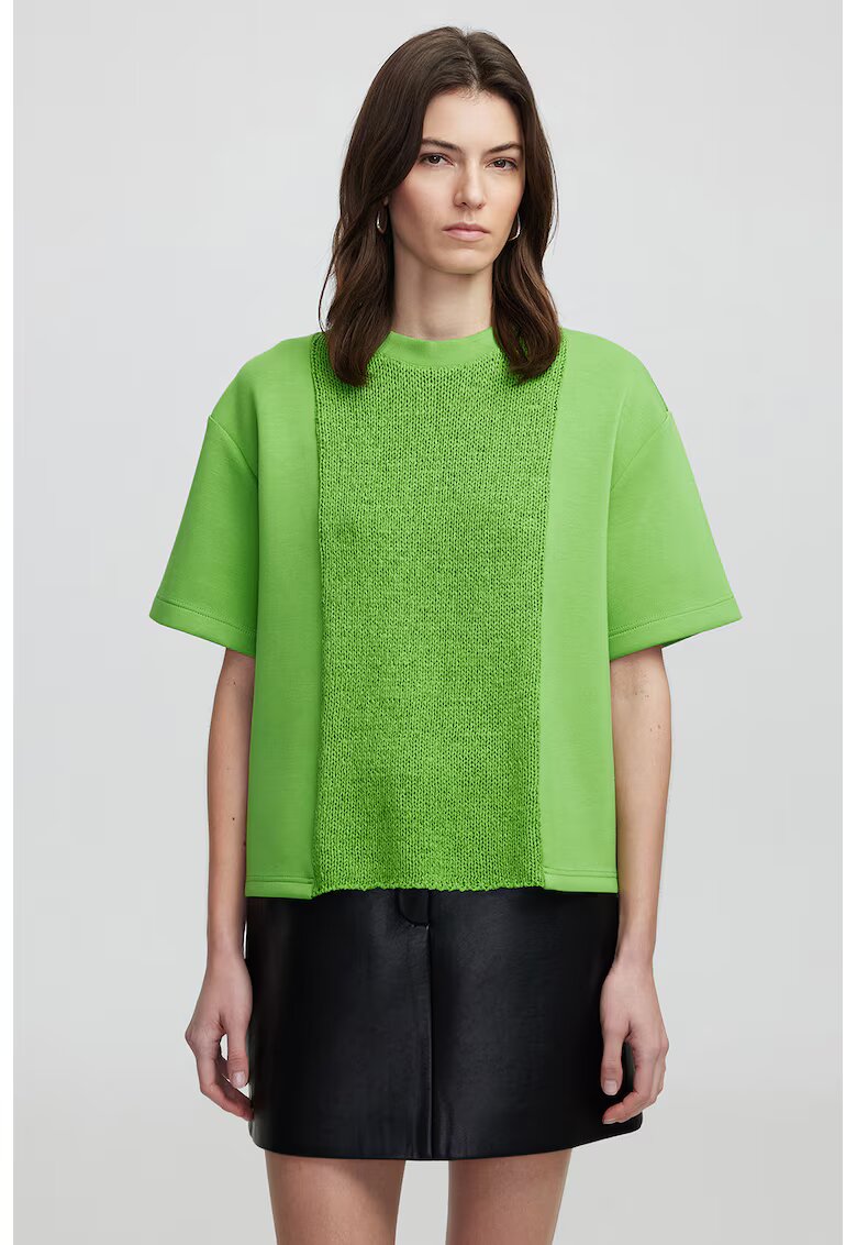 Ipekyol Tricou lejer cu segmente cu aspect tricotat - Verde electric