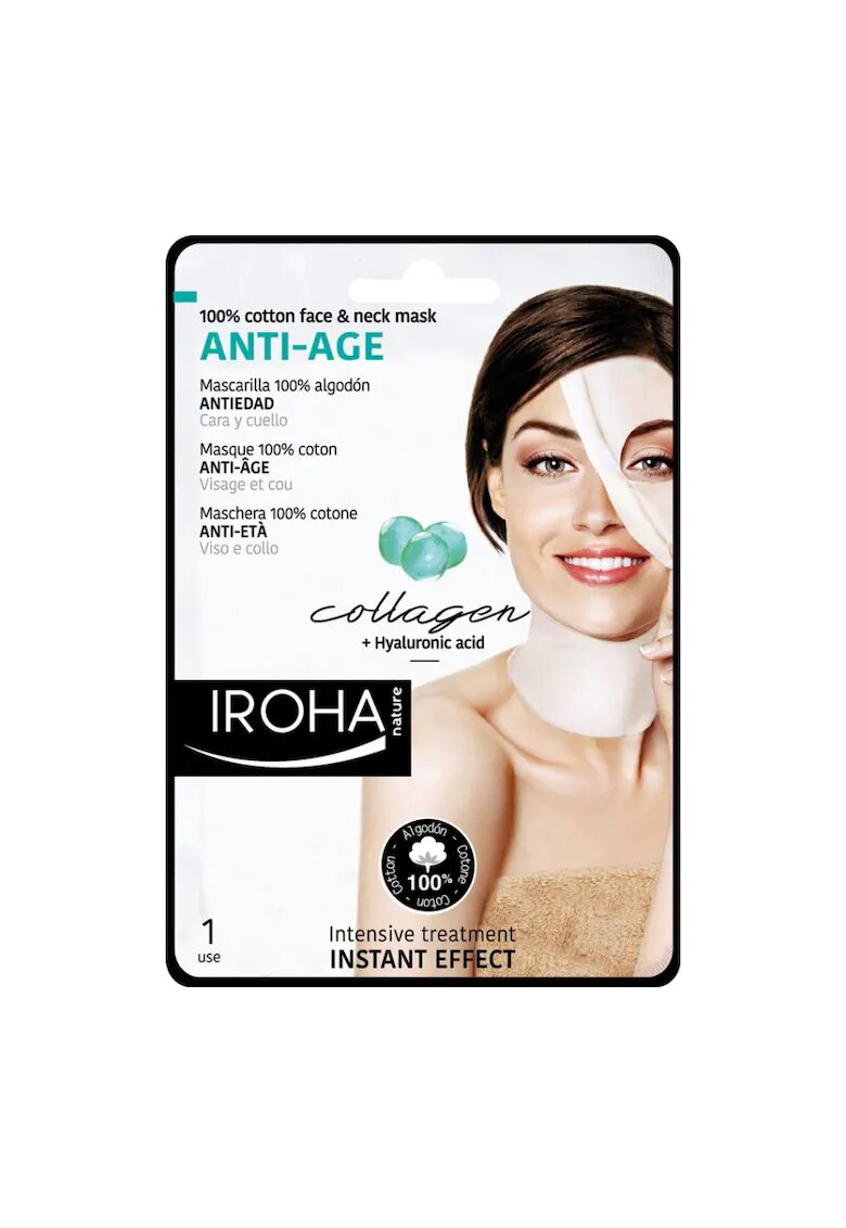 IROHA NATURE Masca anti-imbatranire pentru ten si gat cu acid hialuronic si colagen - Iroha - 1 bucata