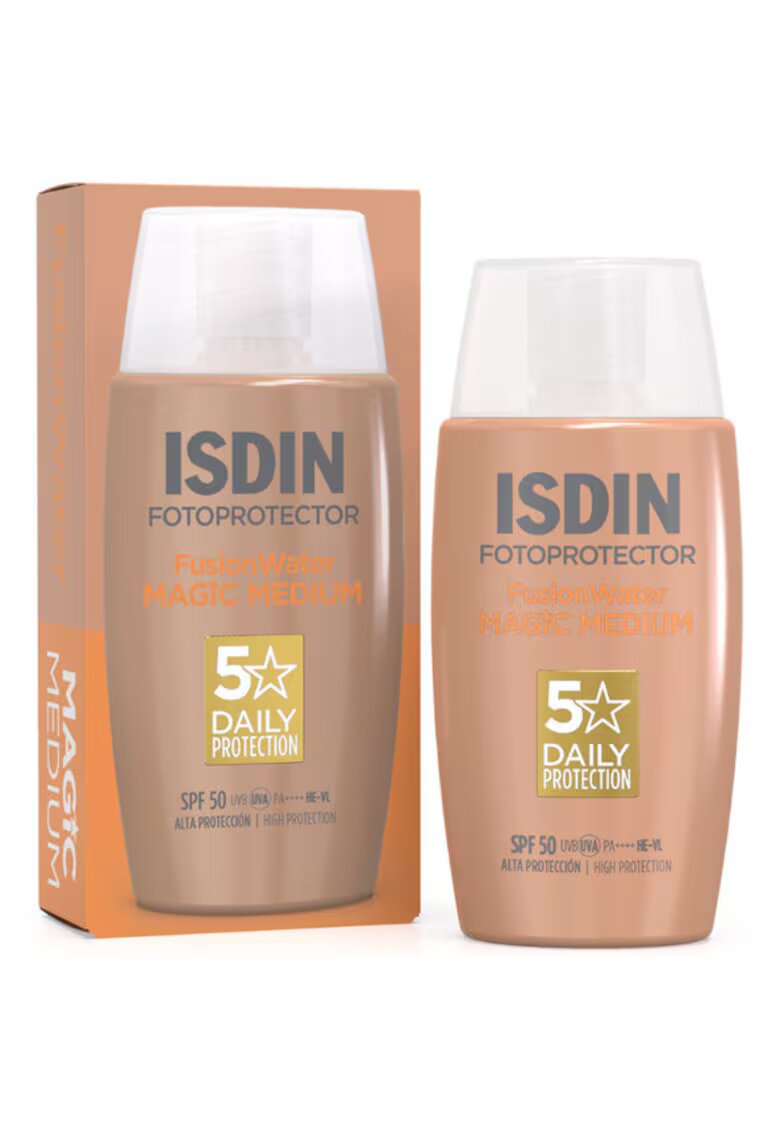 ISDIN Crema colorata cu textura lejera Fusion Water MAGIC Color Mediu - SPF 50 - pentru protectie solara - 50 ml