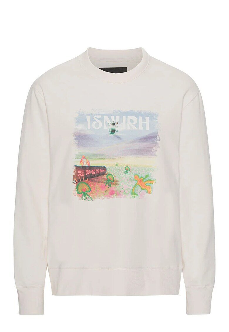 ISNURH Pulover regular fit cu imprimeu si logo-ul - Alb