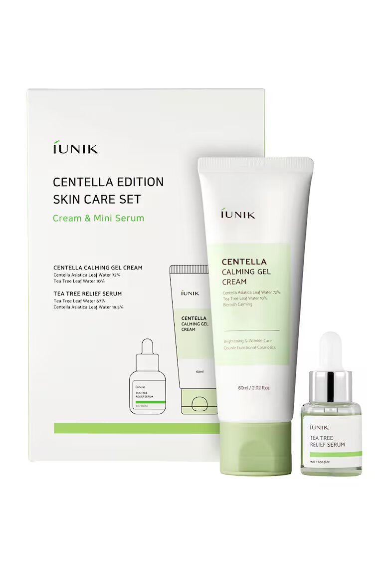 IUNIK Set cu crema cu centella si ser cu arbore de ceai - 1x60 ml - 1x15 ml