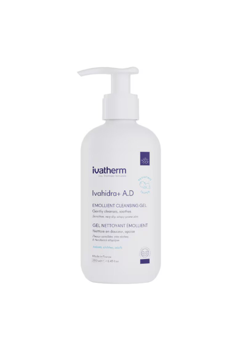 Ivatherm Gel curatare emolient Ivahidra+ - fata si corp - pentru piele sensibila - uscata - normala sau mixta - potrivit pentru copii si bebelusi - 250 ml