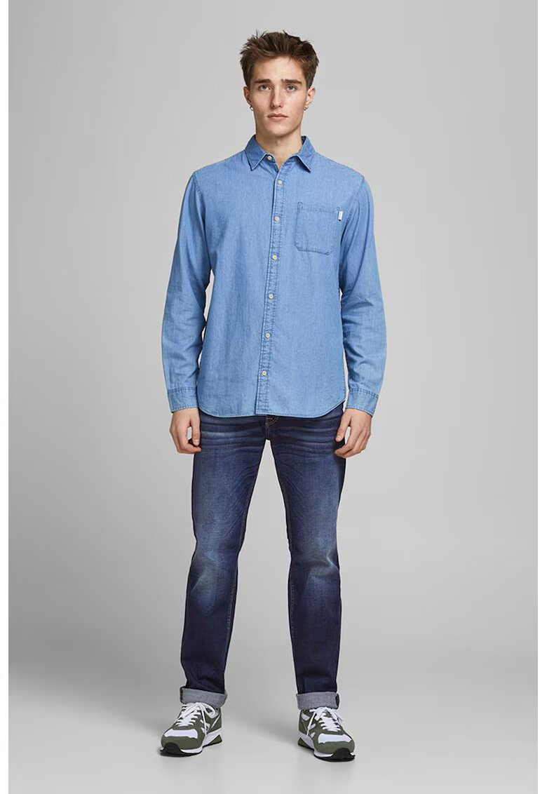 Jack  Jones Blugi cu croiala dreapta si aspect decolorat - Alb murdar/Bleumarin