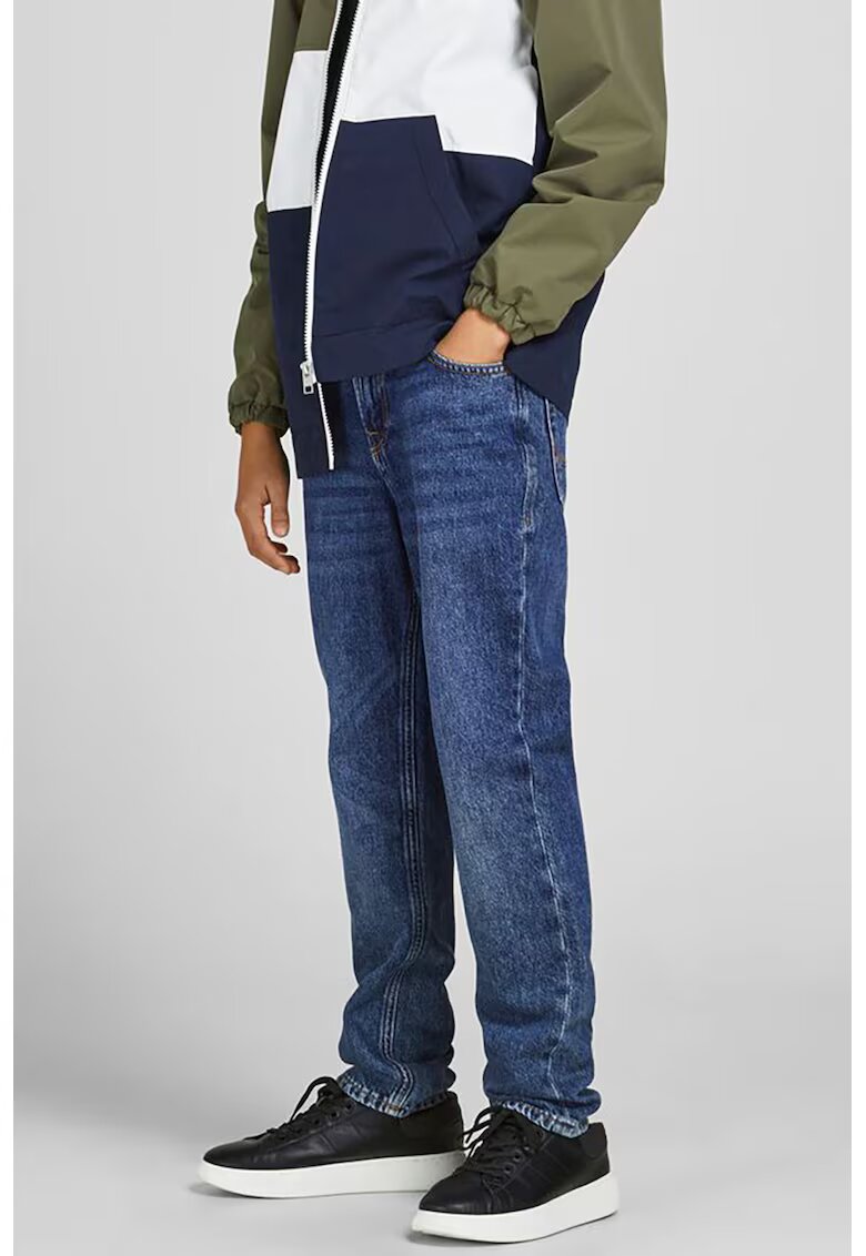 Jack  Jones Blugi cu talie medie si detalii cu aspect decolorat - Albastru inchis/Alb murdar