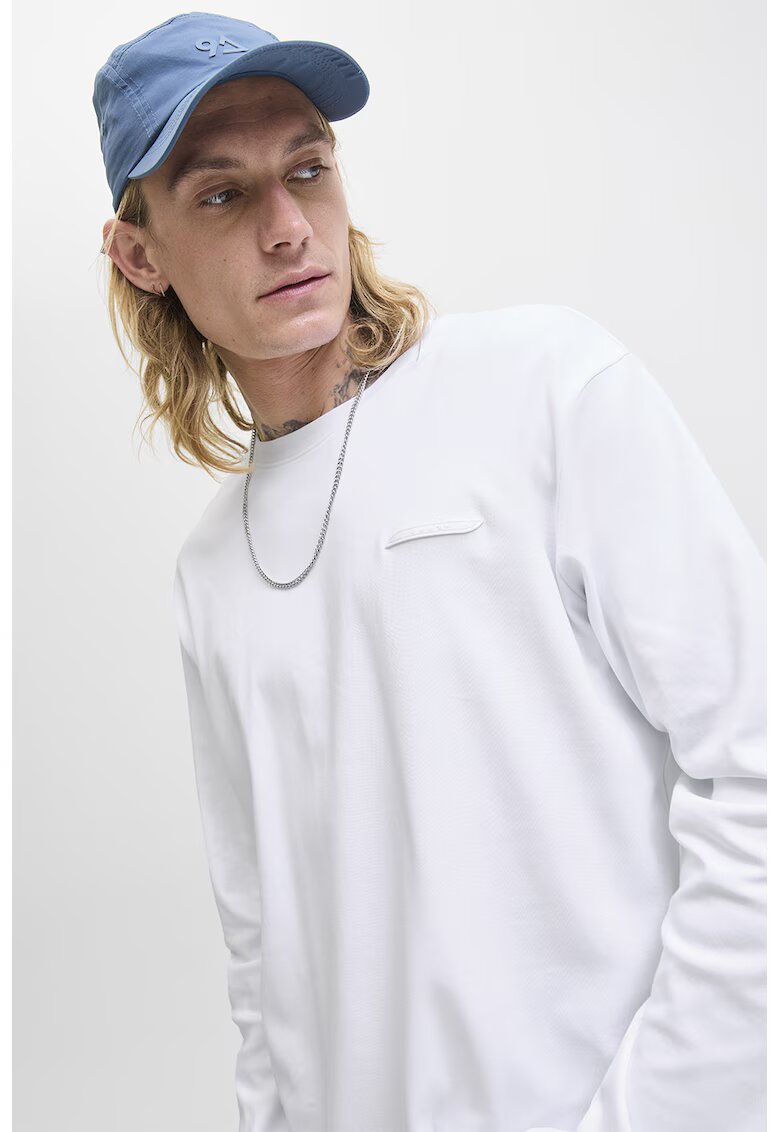 Jack  Jones Bluza de bumbac cu decolteu la baza gatului - Alb optic