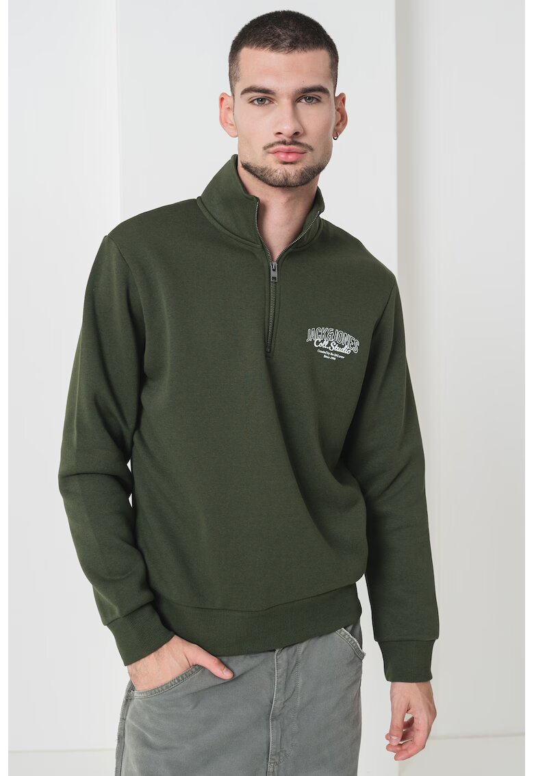 Jack & Jones Bluza de trening cu fenta cu fermoar - Alb murdar/Verde feriga