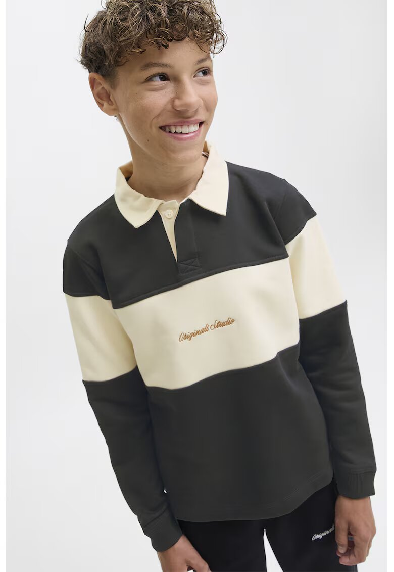 Jack  Jones Bluza de trening cu guler polo - Negru stins/Crem