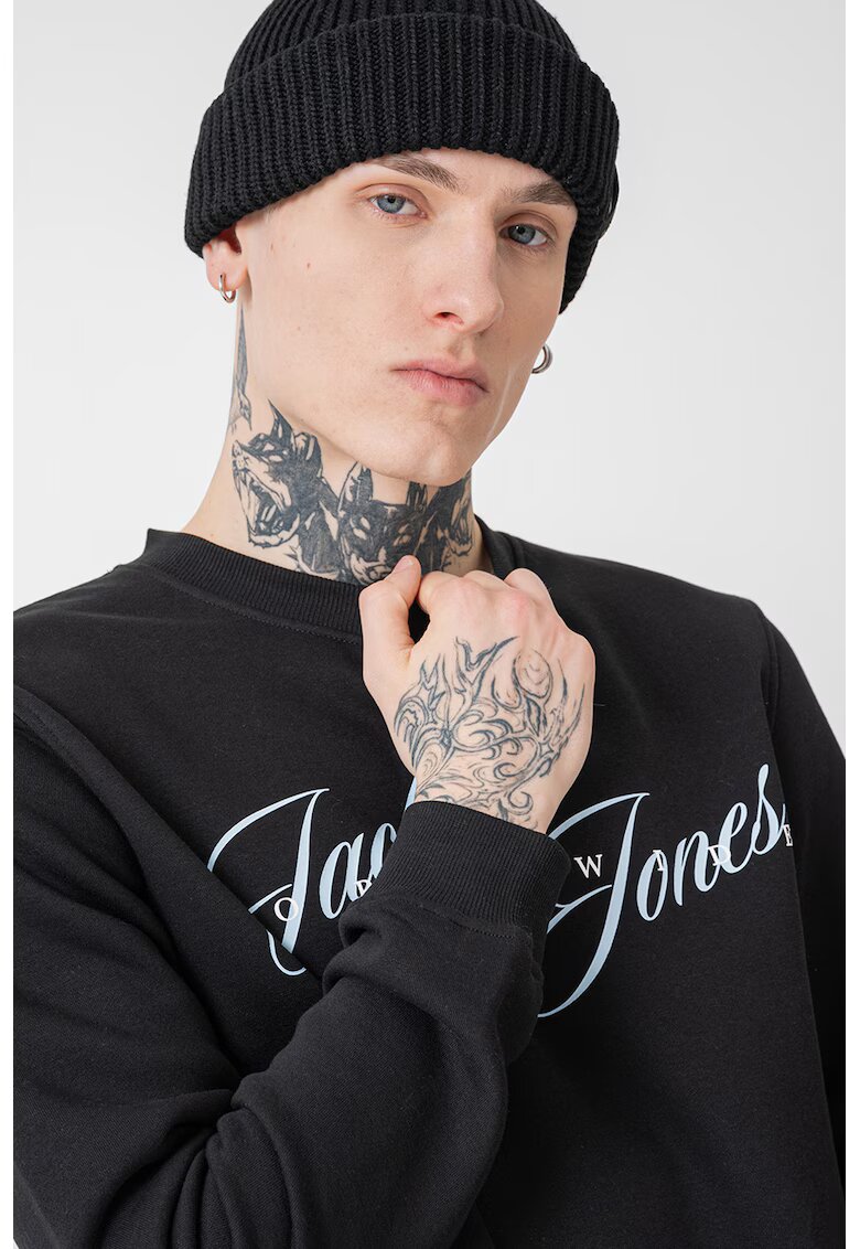 Jack & Jones Bluza de trening cu imprimeu logo - Albastru pastel/Negru