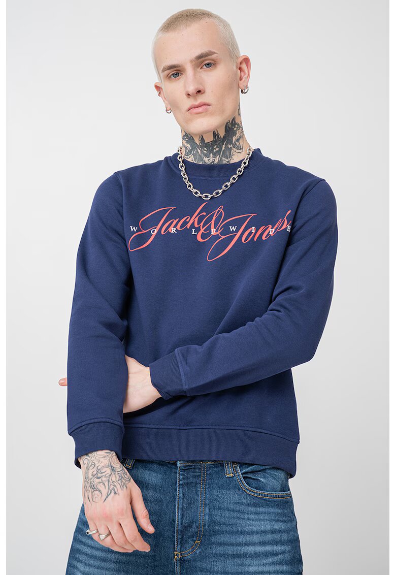 Jack & Jones Bluza de trening cu imprimeu logo - Portocaliu mandarina/Bleumarin