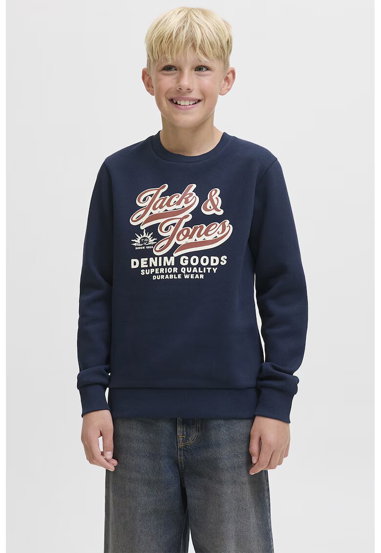 Jack  Jones Bluza de trening din amestec de bumbac organic cu imprimeu logo - Rosu/Alb murdar/Bleumarin