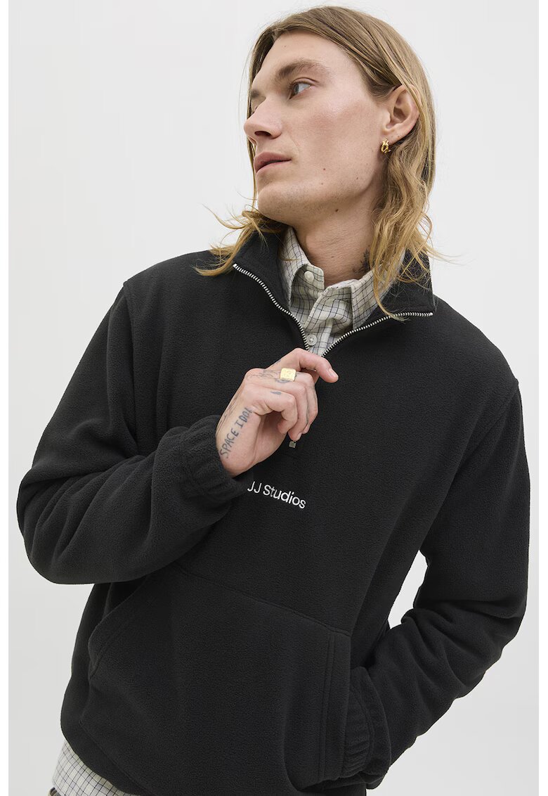 Jack & Jones Bluza de trening din fleece cu fenta cu fermoar - Negru