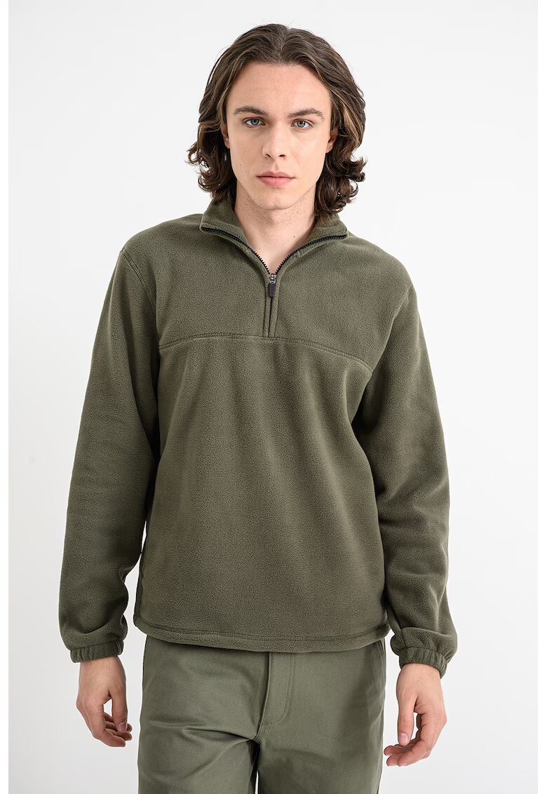 Jack & Jones Bluza de trening din material fleece si fermoar scurt - Kaki pal