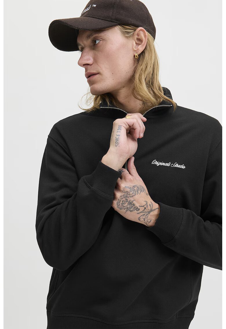 Jack  Jones Bluza de trening relaxed fit cu fermoar scurt - Negru