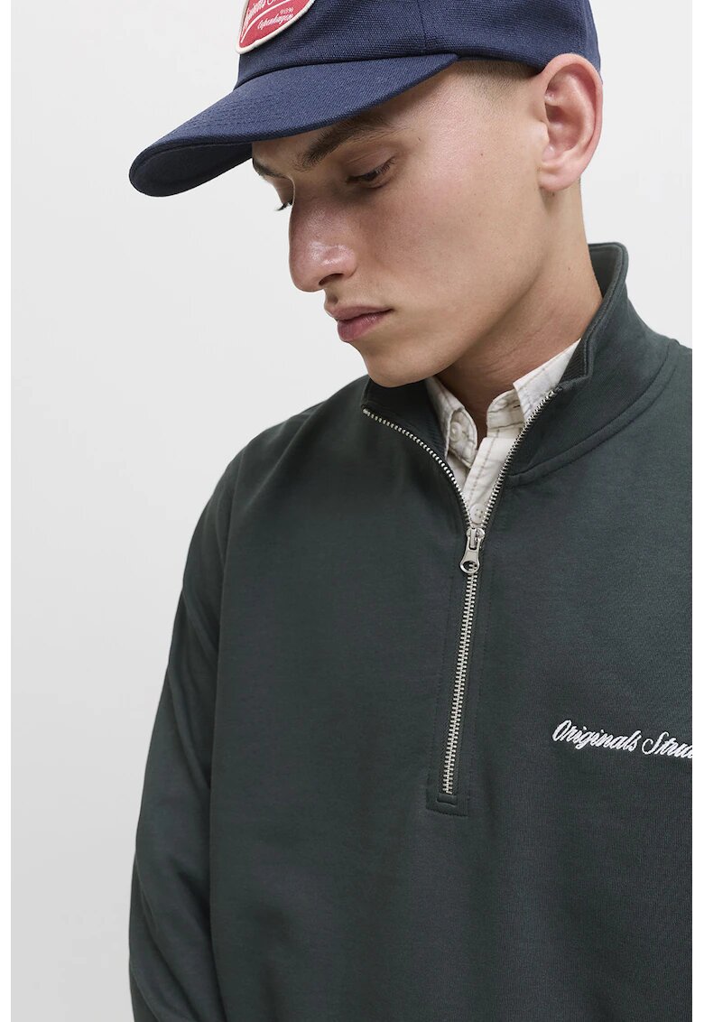 Jack & Jones Bluza de trening relaxed fit cu fermoar scurt - Verde inchis