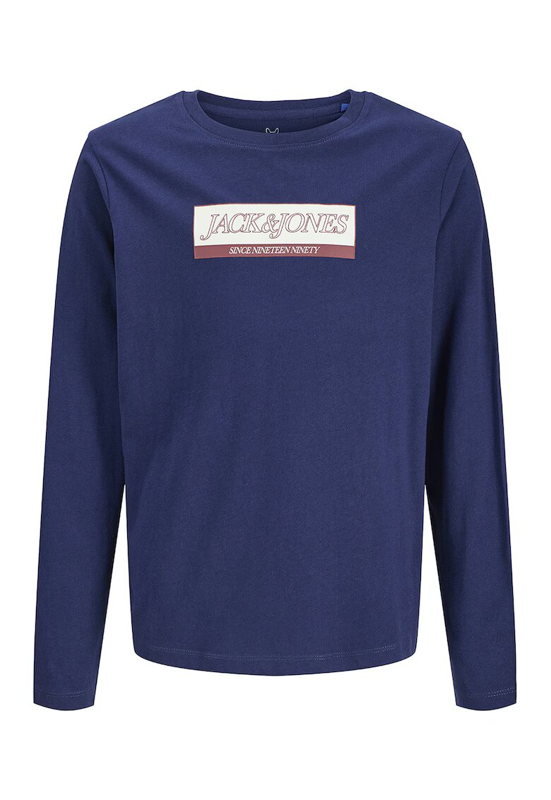 Jack & Jones Bluza din bumbac cu decolteu la baza gatului si imprimeu logo - Bleumarin