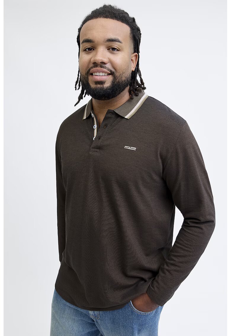 Jack & Jones Bluza polo din bumbac organic - Maro melange