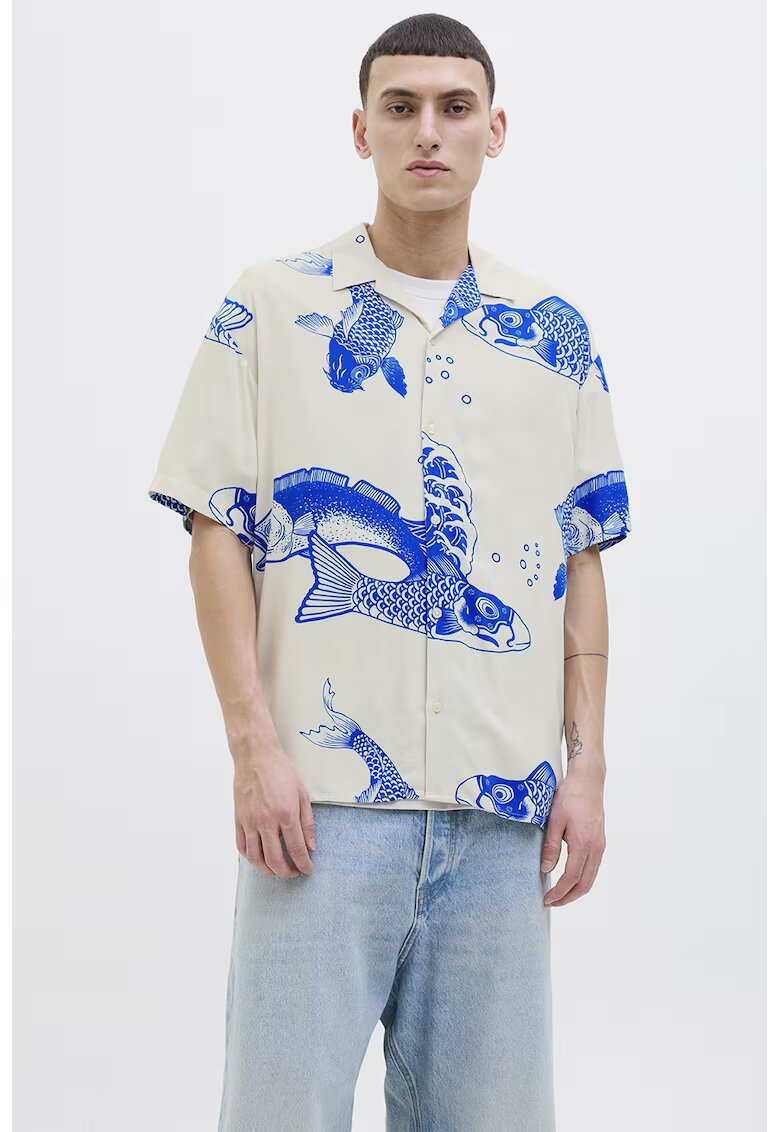 Jack  Jones Camasa cu imprimeu grafic - Alb fildes/Albastru royal
