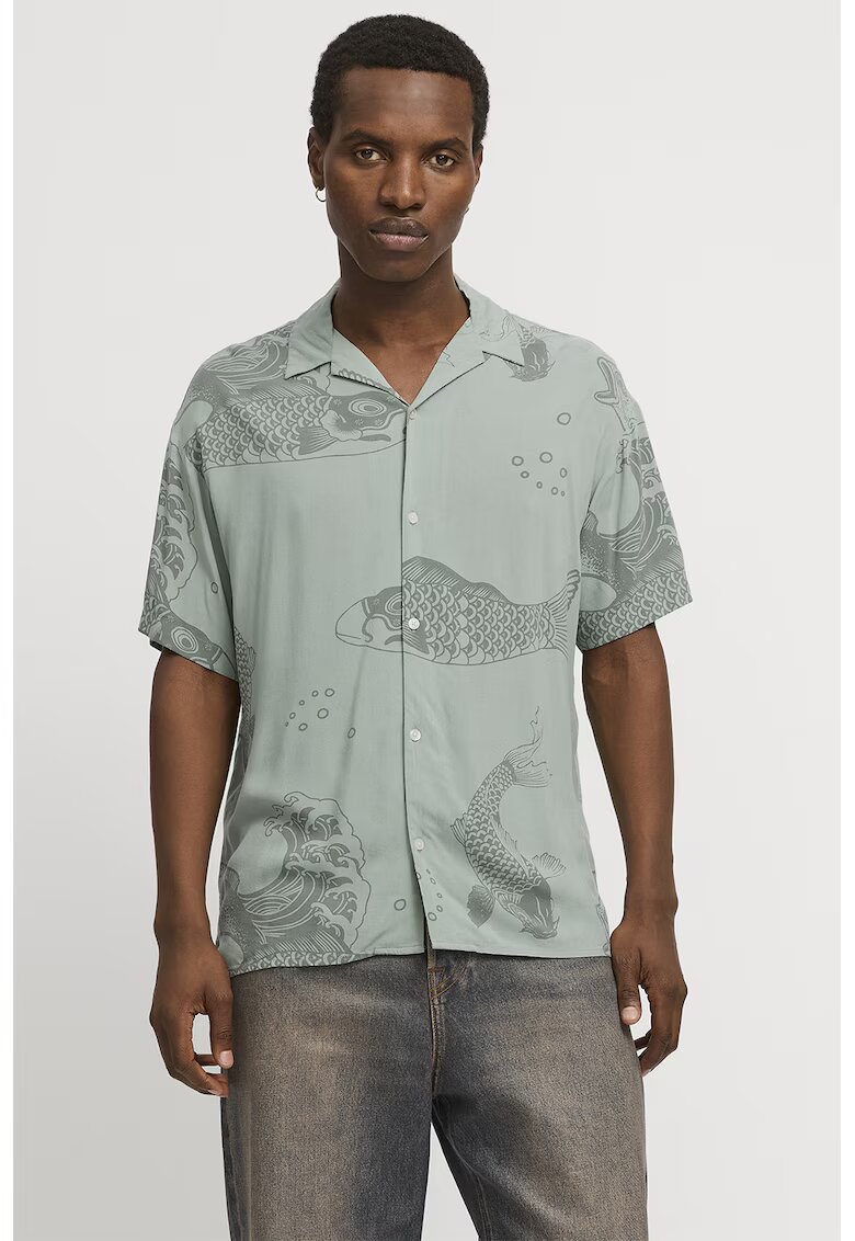 Jack & Jones Camasa cu imprimeu grafic - Gri cenusiu/Gri inchis