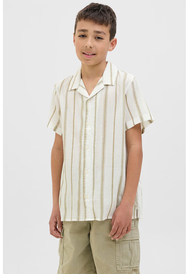 Jack  Jones Camasa cu maneci scurte si model cu dungi - Alb murdar/Verde fistic