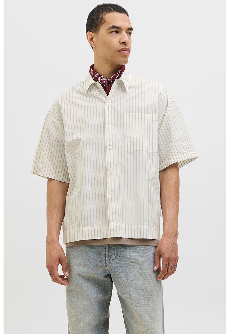 Jack  Jones Camasa cu maneci scurte si model in dungi - Alb/Verde fistic