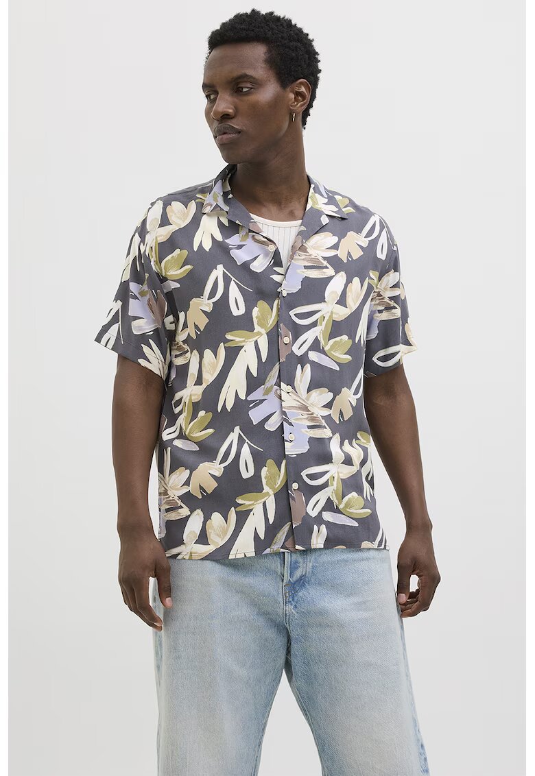 Jack  Jones Camasa cu model floral - Alb fildes/Albastru deschis/Gri inchis