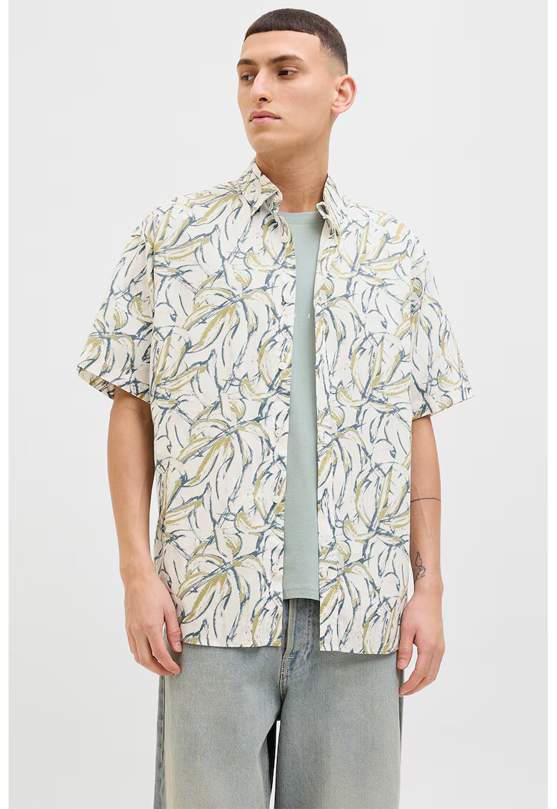 Jack  Jones Camasa cu model si maneci scurte - Alb/Gri