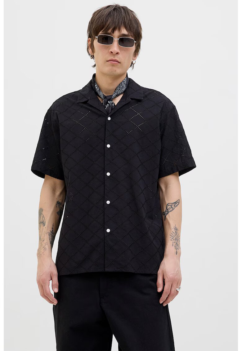 Jack  Jones Camasa de bumbac cu perforatii - Negru