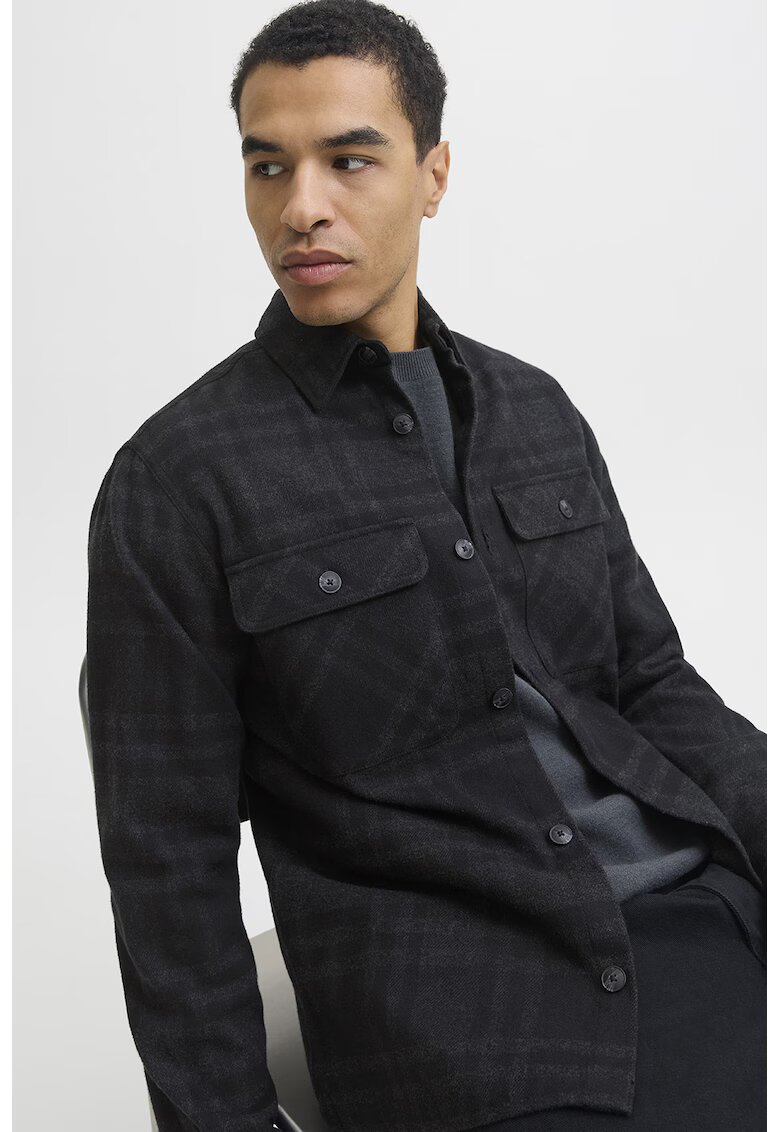 Jack & Jones Camasa de bumbac organic in carouri - Negru/Gri antracit