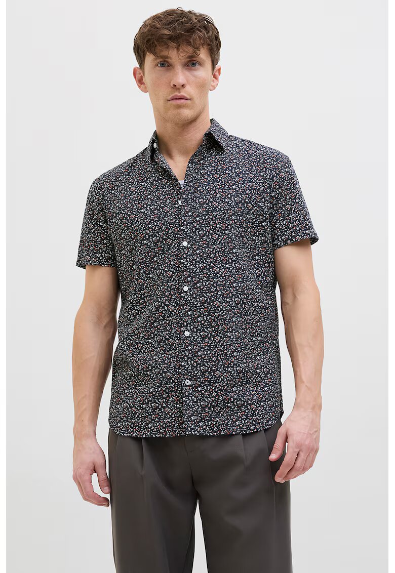 Jack  Jones Camasa din amestec de in cu model - Alb/Negru/Portocaliu persan