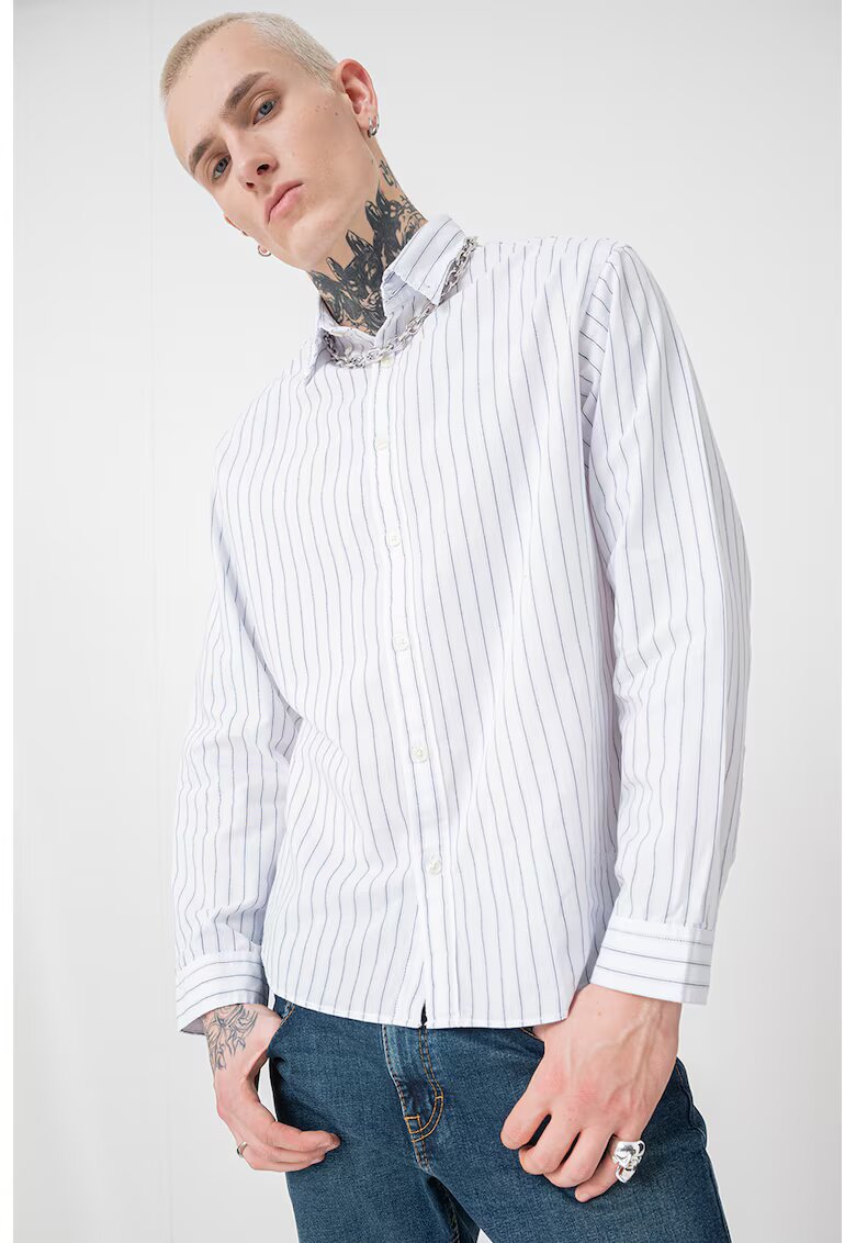 Jack & Jones Camasa din bumbac organic cu guler ascutit - Alb/Negru/Albastru deschis