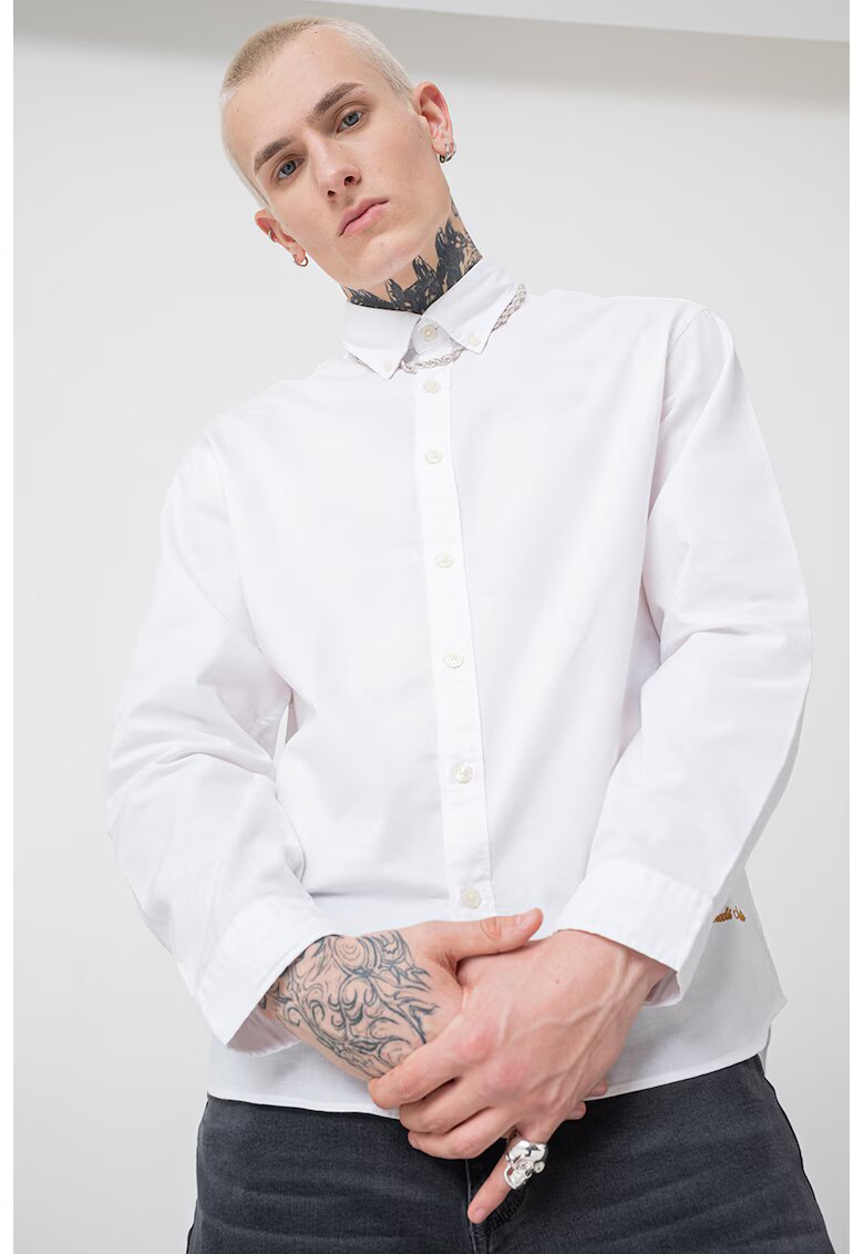 Jack & Jones Camasa din bumbac organic cu guler ascutit - Alb optic