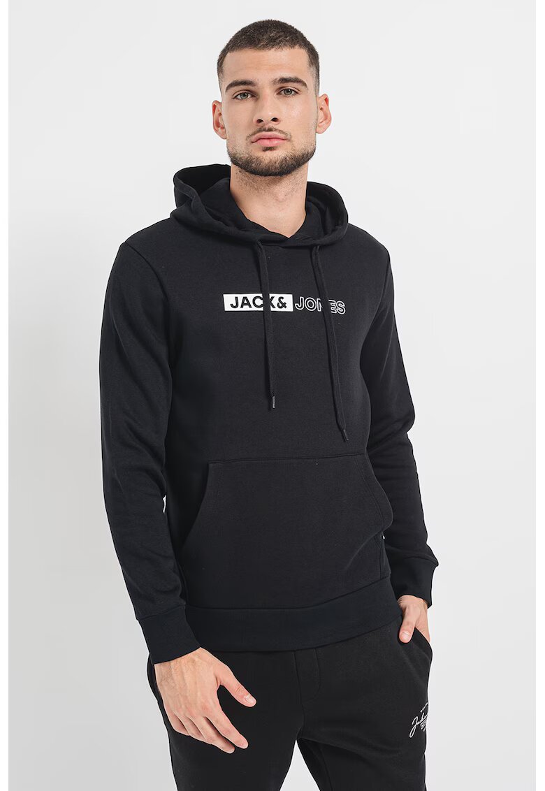 Jack  Jones Hanorac cu buzunar kangaroo Corp - Negru/Alb optic