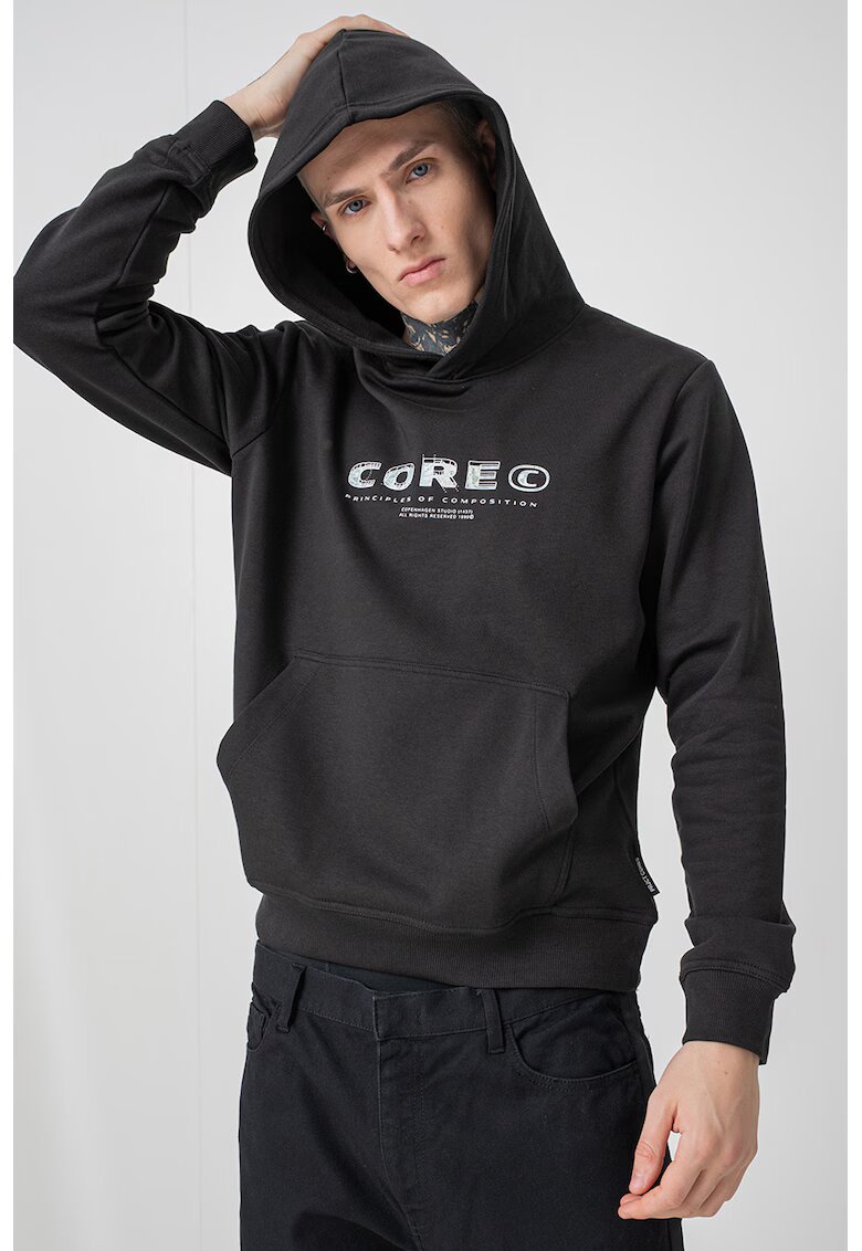 Jack & Jones Hanorac cu buzunar kangaroo si imprimeu - Alb/Verde/Negru