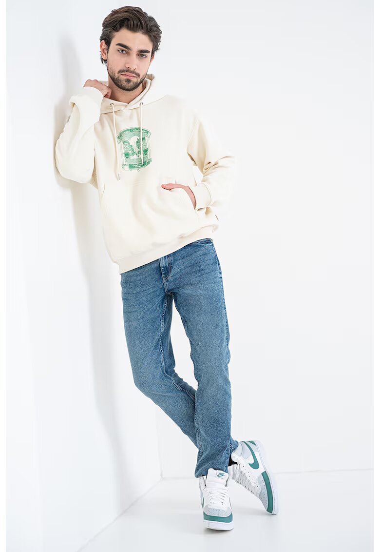 Jack & Jones Hanorac cu buzunar kangaroo si imprimeu Grand - Verde/Crem