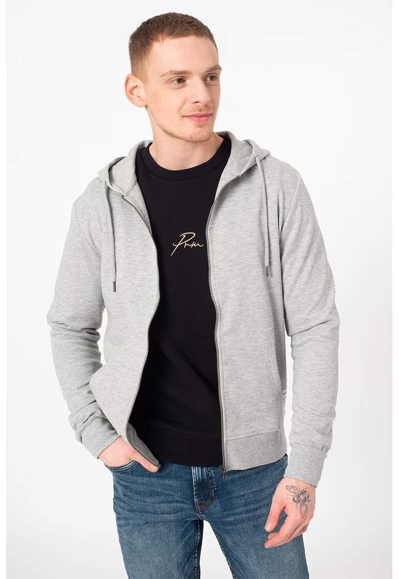 Jack  Jones Hanorac cu fermoar din amestec de bumbac Basic - Gri deschis melange