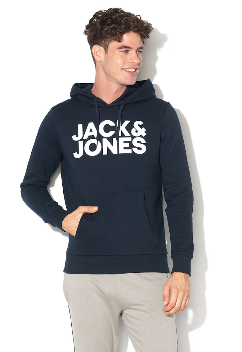 Jack  Jones Hanorac cu imprimeu - logo si buzunar kangaroo - Alb/Bleumarin