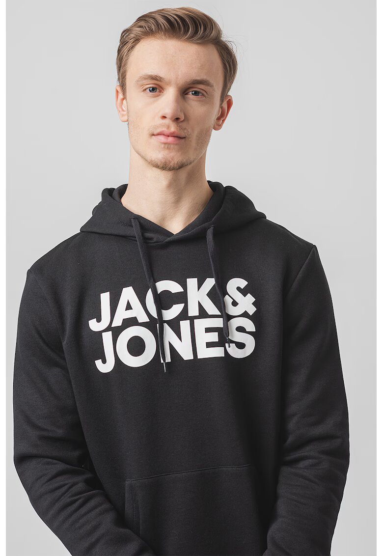 Jack & Jones Hanorac cu imprimeu - logo si buzunar kangaroo - Negru/Alb optic