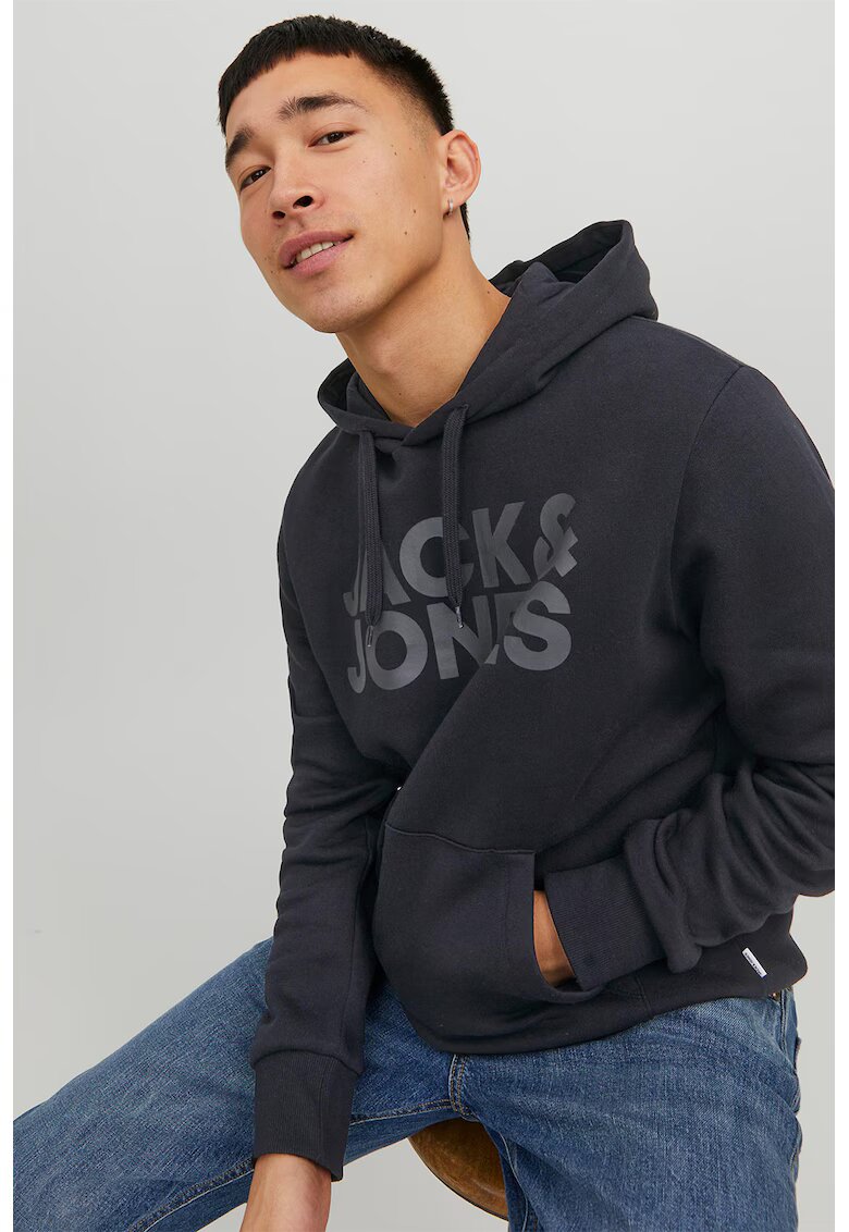Jack & Jones Hanorac cu imprimeu - logo si buzunar kangaroo - Negru stins