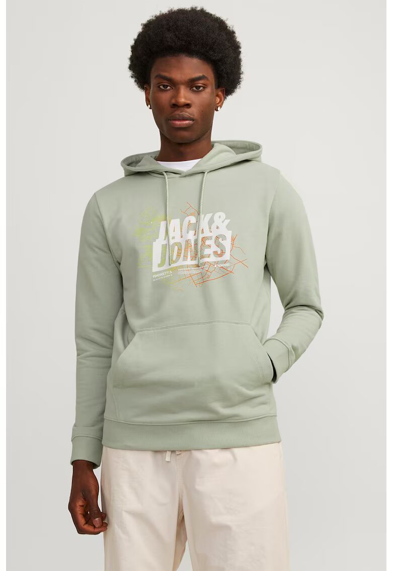 Jack  Jones Hanorac din amestec de bumbac cu logo - Verde deschis