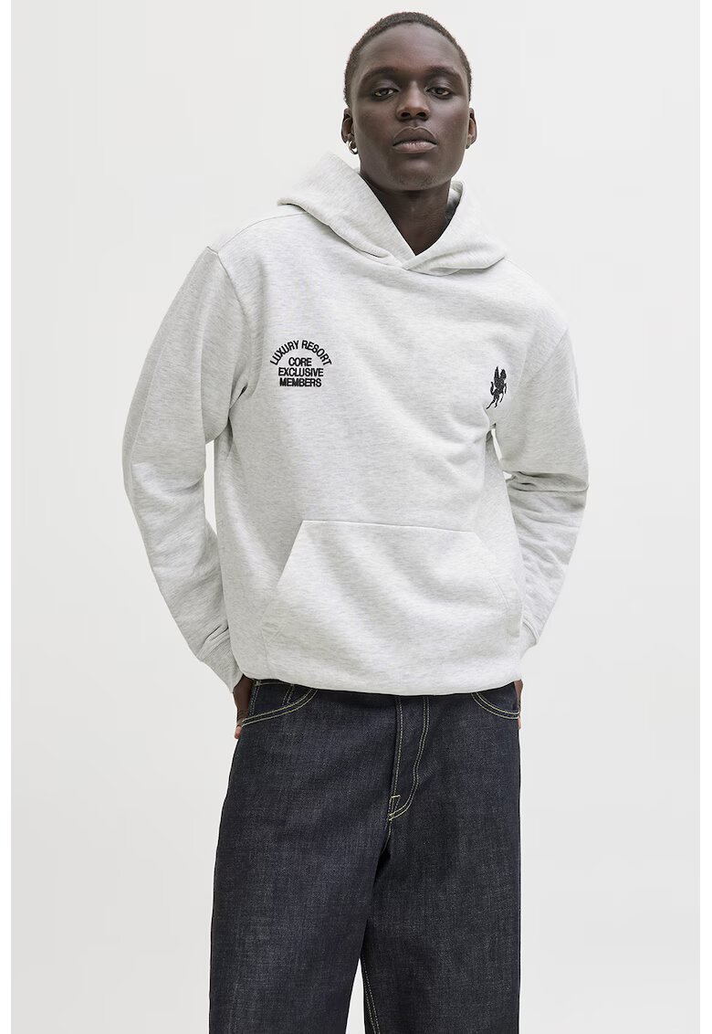 Jack & Jones Hanorac din amestec de bumbac organic cu buzunar kangaroo - Gri deschis melange